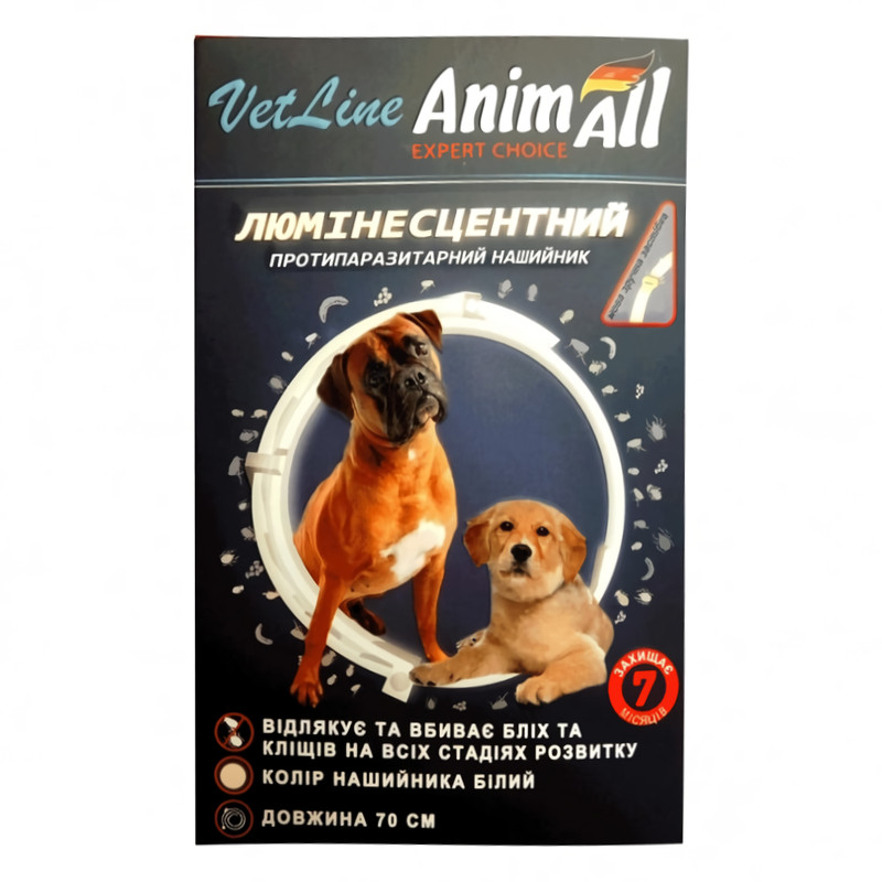 Нашийник ЛЮМІ протипаразитарний для собаки та котів AnimAll VetLine 70 см прозорий