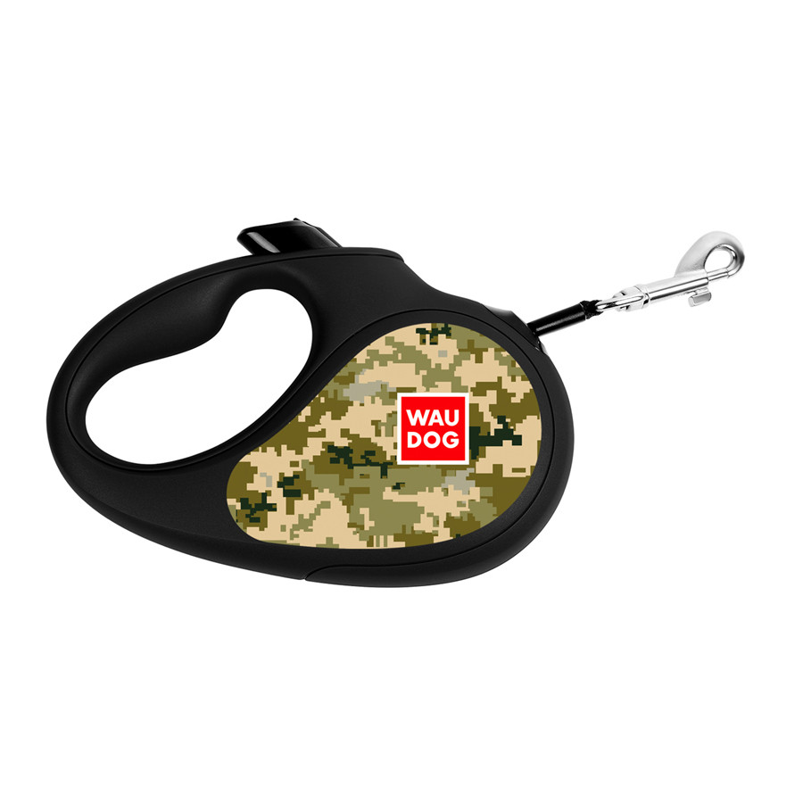 Повідець-рулетка для собак WAUDOG R-leash, малюнок "Мілітарі", S, до 15 кг, 5 м, світловідбивна стрічка