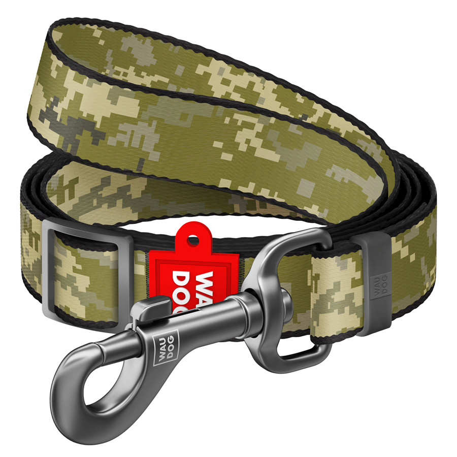 Повідець для собак нейлоновий WAUDOG Nylon малюнок "Мілітарі", регульований, M, Ш 20 мм, Д 152-183 см