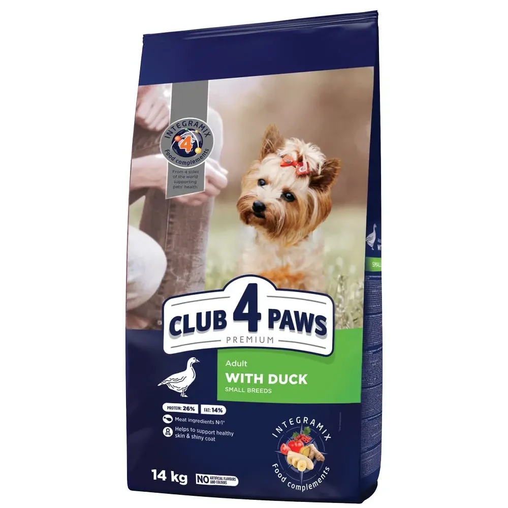 Повнораціонний сухий корм для дорослих собак CLUB 4 PAWS (Клуб 4 Лапи) Преміум для малих порід з качкою, 14 кг