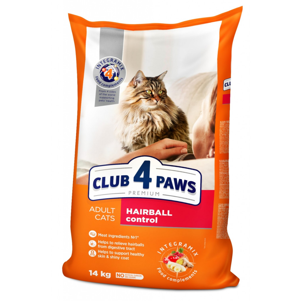 Повнораціонний сухий корм CLUB 4 PAWS (Клуб 4 Лапи) Преміум з ефектом виведення шерсті з травної системи, 14 кг