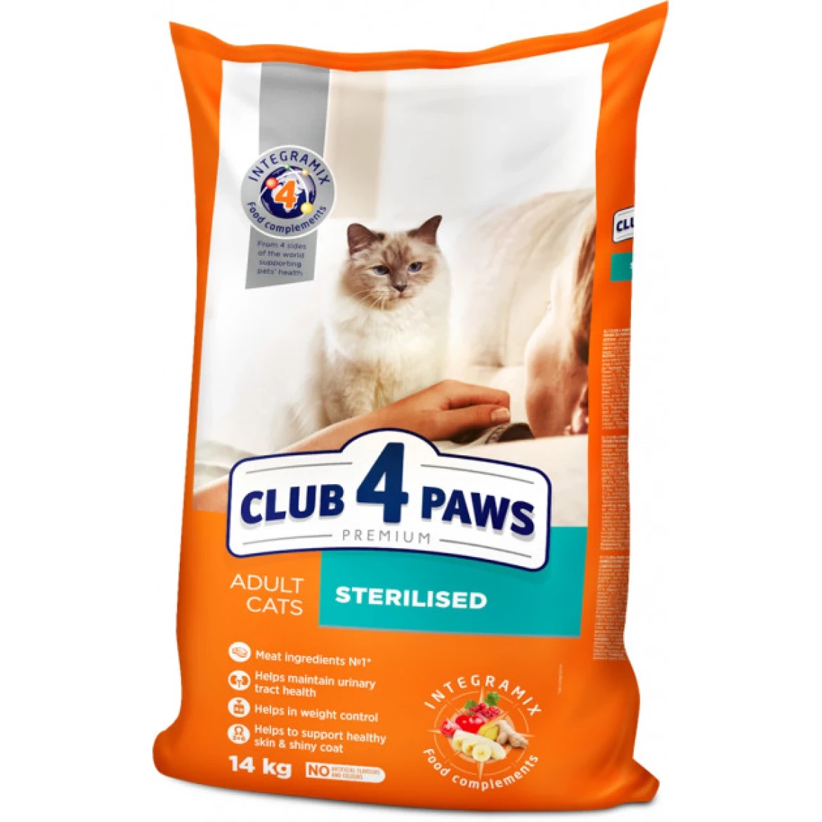 Повнораціонний сухий корм для дорослих стерилізованих кішок CLUB 4 PAWS (Клуб 4 Лапи) Преміум, 5 кг