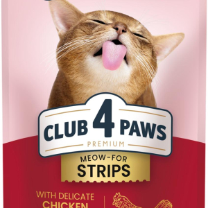 Консервований корм для дорослих котів CLUB 4 PAWS (Клуб 4 Лапи) Premium Selection смужки з куркою в соусі, 85 г
