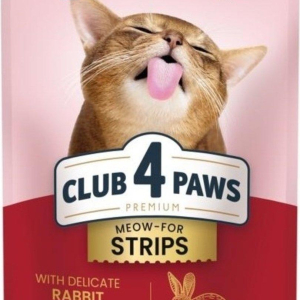 Консервований корм для дорослих для котів CLUB 4 PAWS (Клуб 4 Лапи) Premium Selection смужки з кроликом в соусі, 85 г