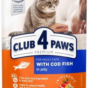 CLUB 4 PAWS Клуб 4 Лапи Преміум вологий корм для дорослих кішок з тріскою в желе 80 г