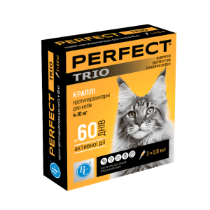 Краплі протипаразитарні PerFect TRIO для кішок від 4 до 10 кг упаковка №3 піпетки по 0.8 мл Ветсинтез