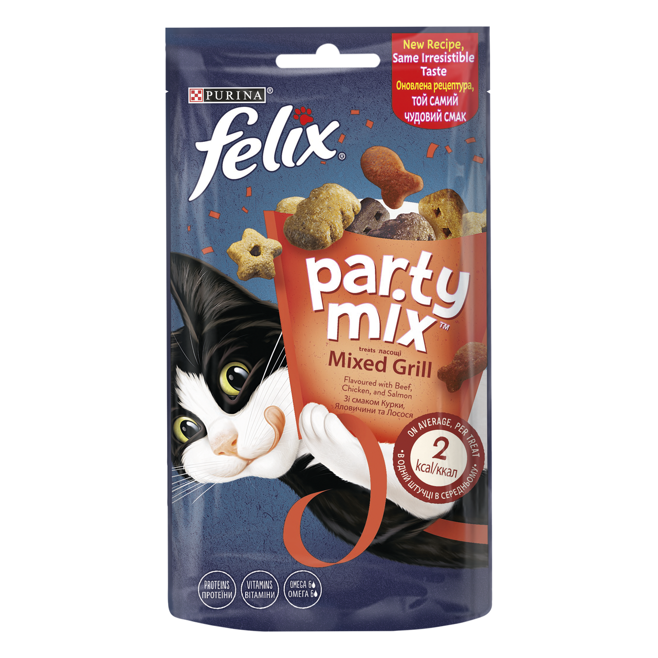 Ласощі для дорослих котів Felix (Фелікс) Party Mix Гриль Мікс (курка, яловичина, лосось), 60 г