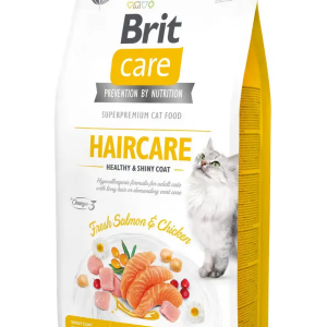 Сухий корм для довгошерстих котів Бріт Brit Care Cat GF Haircare Healthy&Shiny Coat з лососем і куркою, 400 г