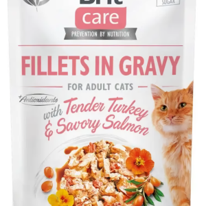 Вологий корм для котів Бріт Brit Care Cat pouch філе в соусі ніжна індичка та пікантний лосось 85 г