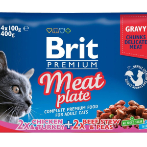 Набір паучів вологого корму для котів Бріт Brit Premium Cat м'ясна тарілка 4 шт по 100 г