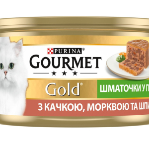 Консерва для кішок Gourmet Gold (Гурме Голд) шматочки у паштеті з качкою, морквою і шпинатом 85 г Purina
