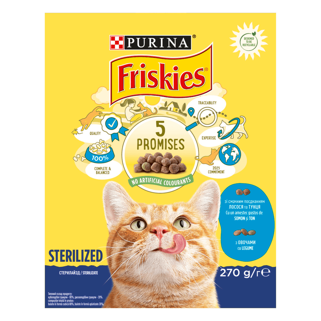 Сухой корм Фріскіс Friskies Sterile для стерилізованих кішок з лососем та овочами 270 г