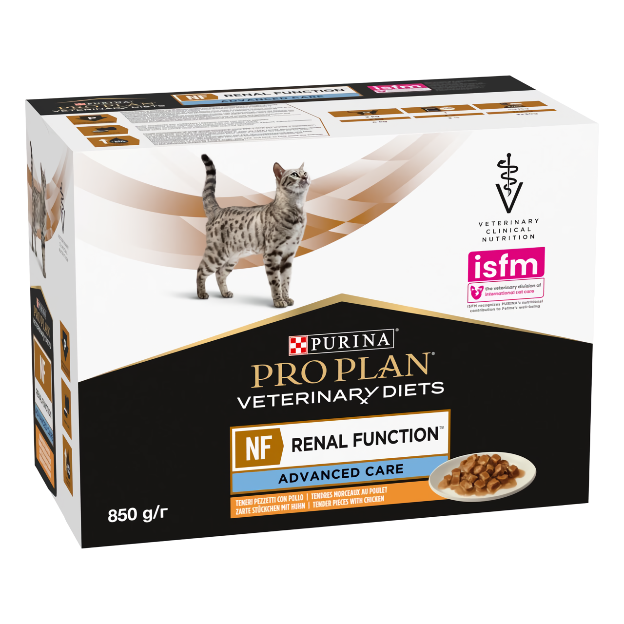 Упаковка Purina Pro Plan Veterinary Diets NF Renal Function Advanced Care підтримання функції нирок для котів з куркою 10×85 г