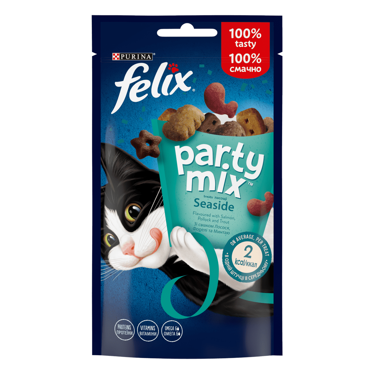Ласощі для дорослих котів Felix (Фелікс) Party Mix Океанічний Мікс (лосось, форель, минтай), 60 г