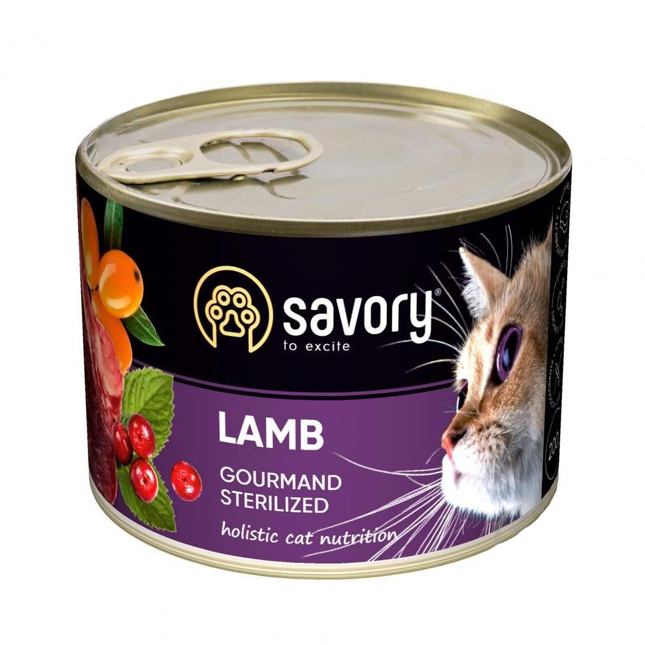 Вологий корм для котів Сейворі Savory Cat Can Adult Sterilised з ягням, 200 г