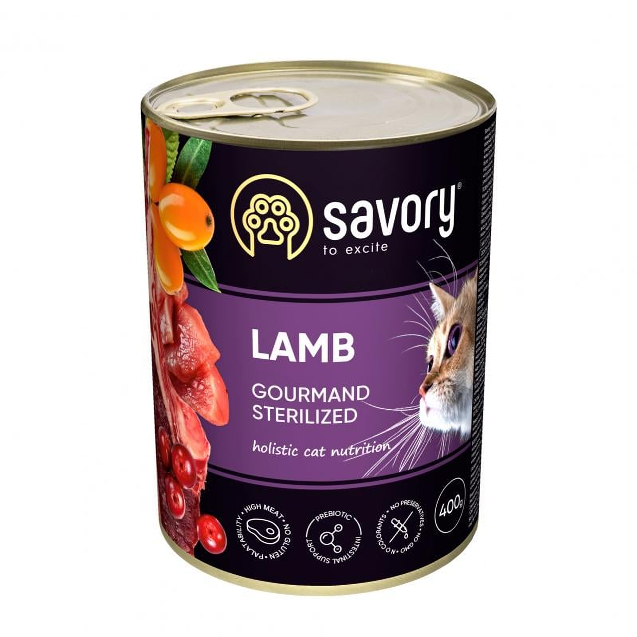 Вологий корм для котів Сейворі Savory Cat Can Adult Sterilised з ягням, 400 г