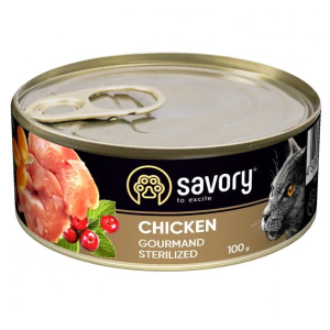Вологий корм для котів Сейворі Savory Cat Can Adult Sterilised з куркою, 100 г