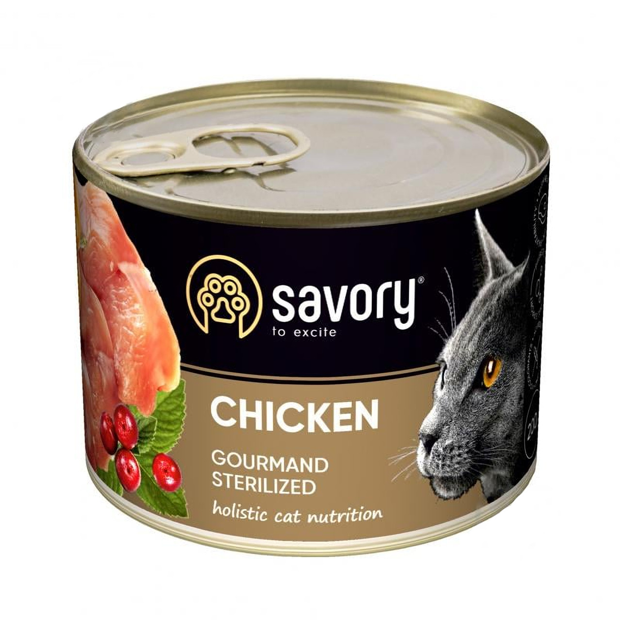 Вологий корм для котів Сейворі Savory Cat Can Adult Sterilised з куркою, 200 г
