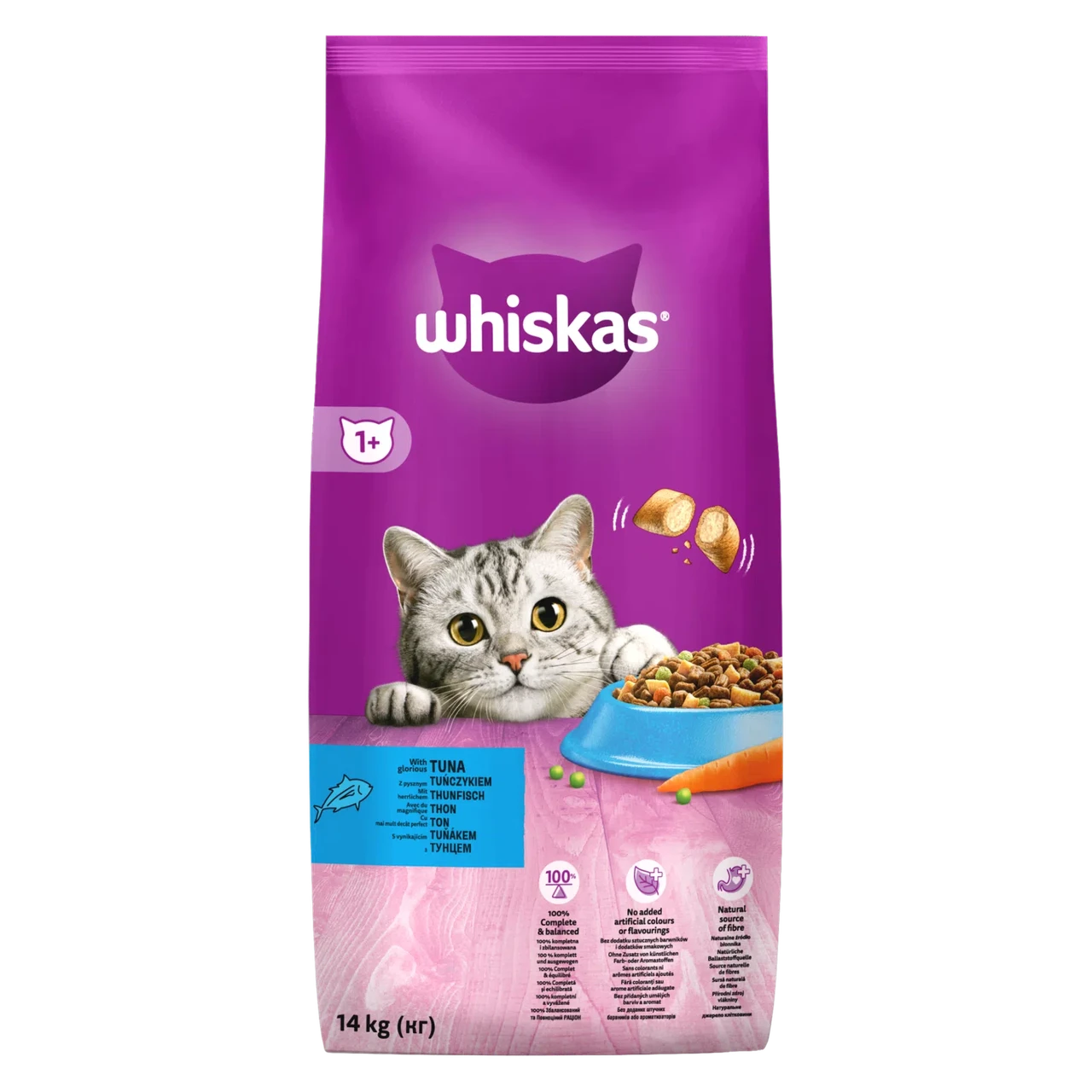 Повнораціонний сухий корм для дорослих котів Whiskas (Віскас) смачні подушечки з тунцем, 14 кг