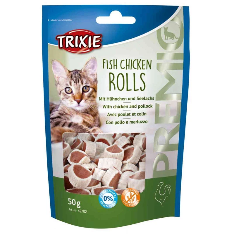 Ласощі рулетики для кішок Trixie TX-42702 PREMIO Fish Chicken Rolls з куркою і минтаєм 50 г