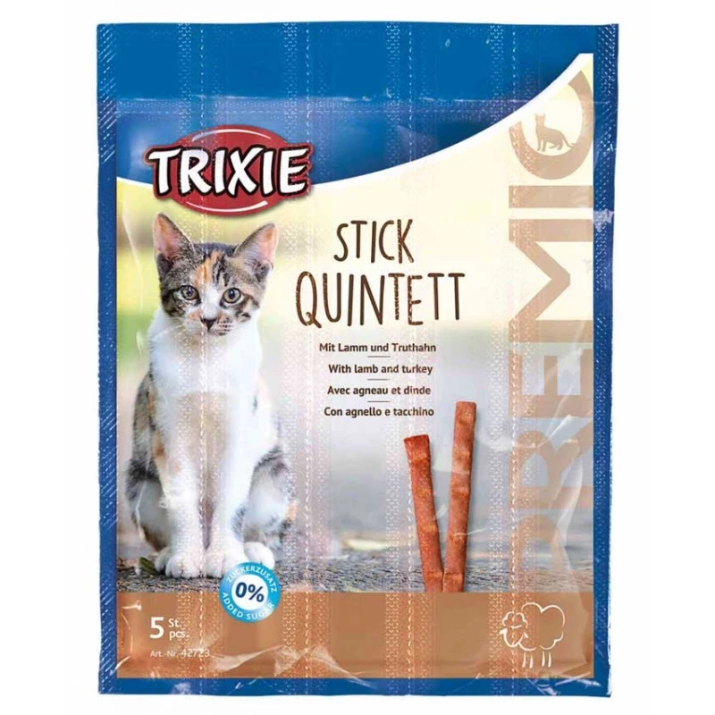 Ласощі палички для кішок Trixie TX-42723 Premio Stick Quintett з ягням та індичкою 5 шт х 5 г