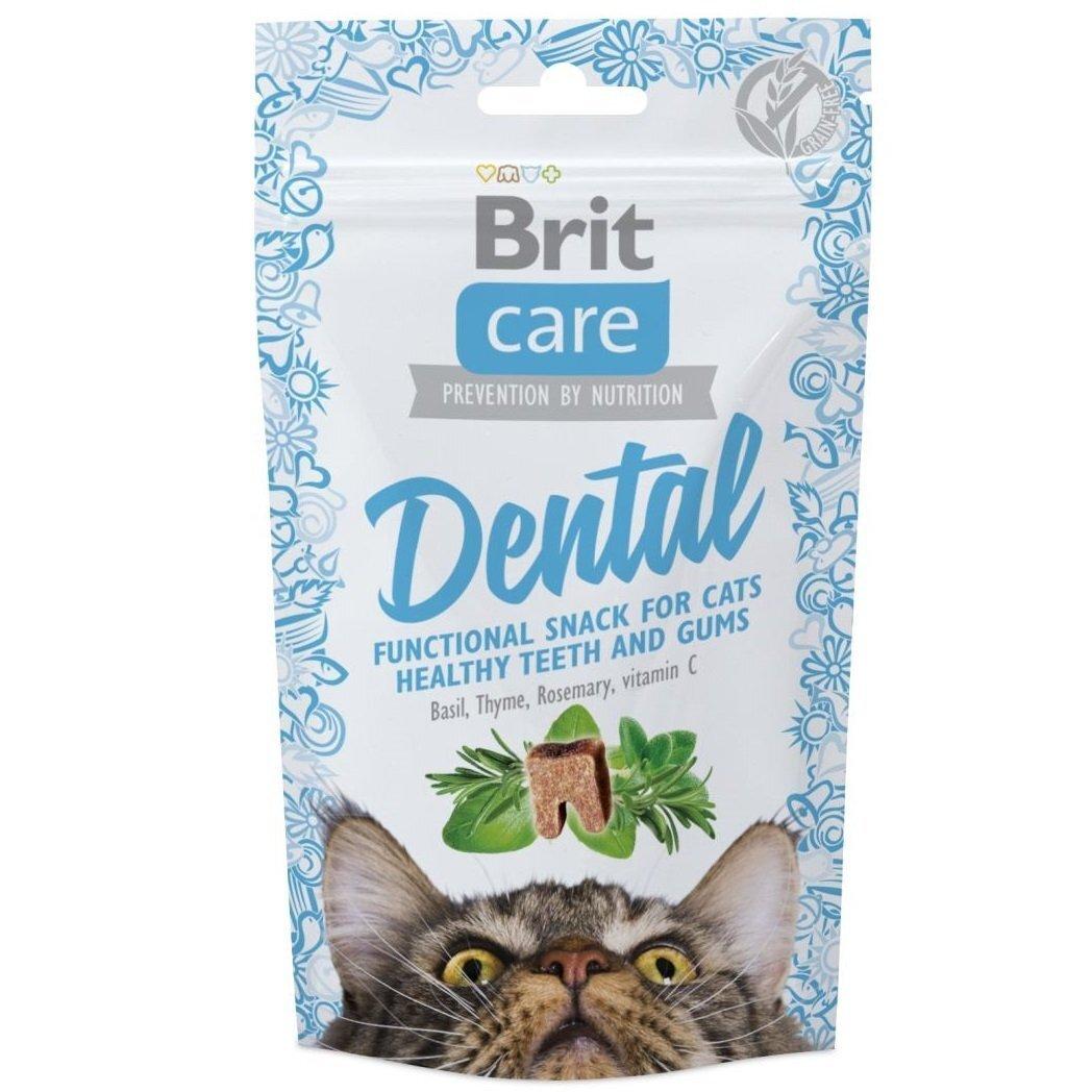 Ласощі для підтримки здоров'я зубів у котів Brit Care Dental з індичкою 50 г