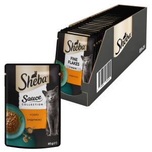 Вологий корм Sheba (Шеба) Sauce для дорослих кішок з індичкою в соусі 85 г (блок 28 шт)