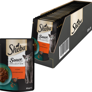 Вологий корм Sheba (Шеба) Sauce для дорослих кішок з яловичиною в соусі 85 г (блок 28 шт)