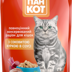 Вологий корм для кішок Пан Кіт соковита курка в соусі 100 г