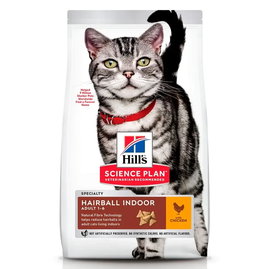 Корм для дорослих котів Хіллс Hills SP Hairball Indoor Cat сухий корм з куркою 1.5 кг для виведення грудок шерсті