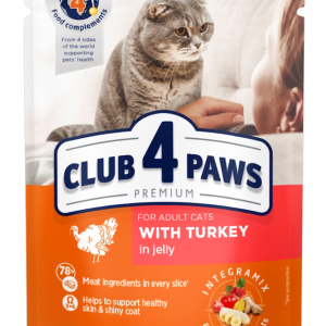 CLUB 4 PAWS (Клуб 4 Лапи) Преміум вологий корм для дорослих кішок з індичкою в желе, 100 г