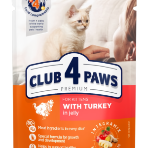 Повнораціонний консервований корм CLUB 4 PAWS (Клуб 4 Лапи) Преміум для кошенят з індичкою в желе, 80 г
