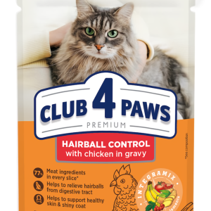 CLUB 4 PAWS (Клуб 4 Лапи) Преміум вологий корм для дорослих кішок з ефектом виведення шерсті, 80 г