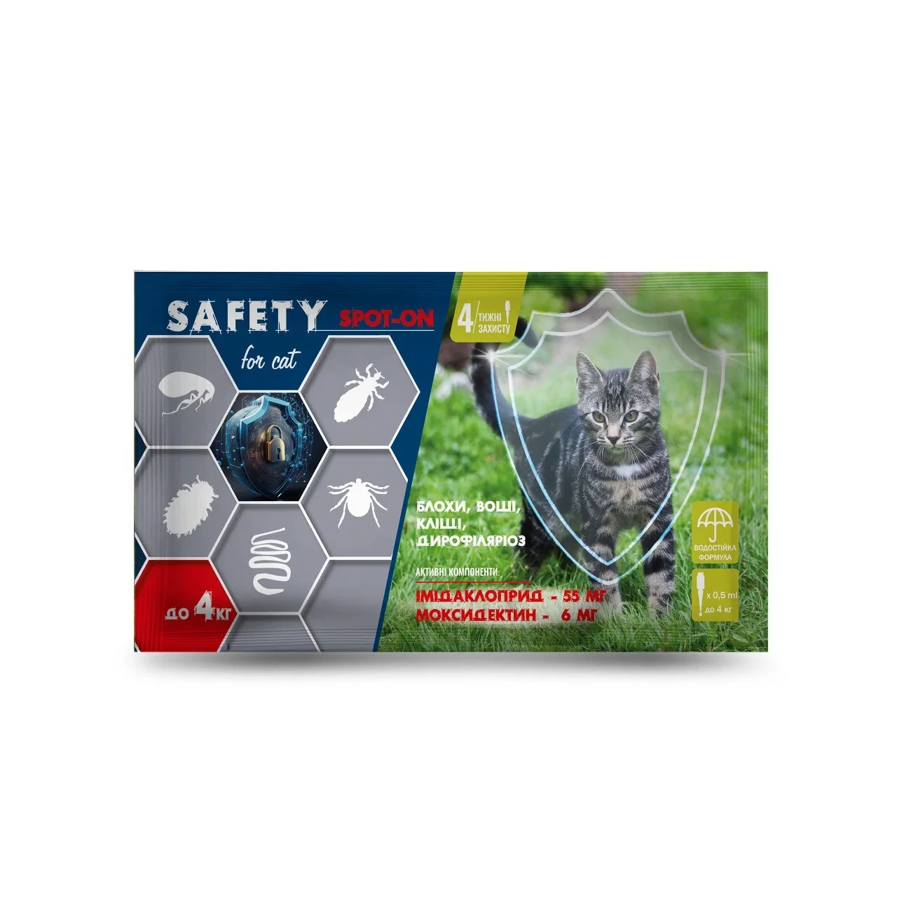 Протипаразитарні краплі SAFETY SPOT-ON для котів вагою до 4 кг (0.5 мл) №20