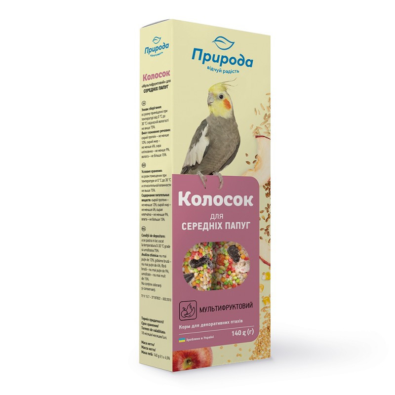 Корм для середніх папуг Колосок "Мультифрукт" 140 г, Природа