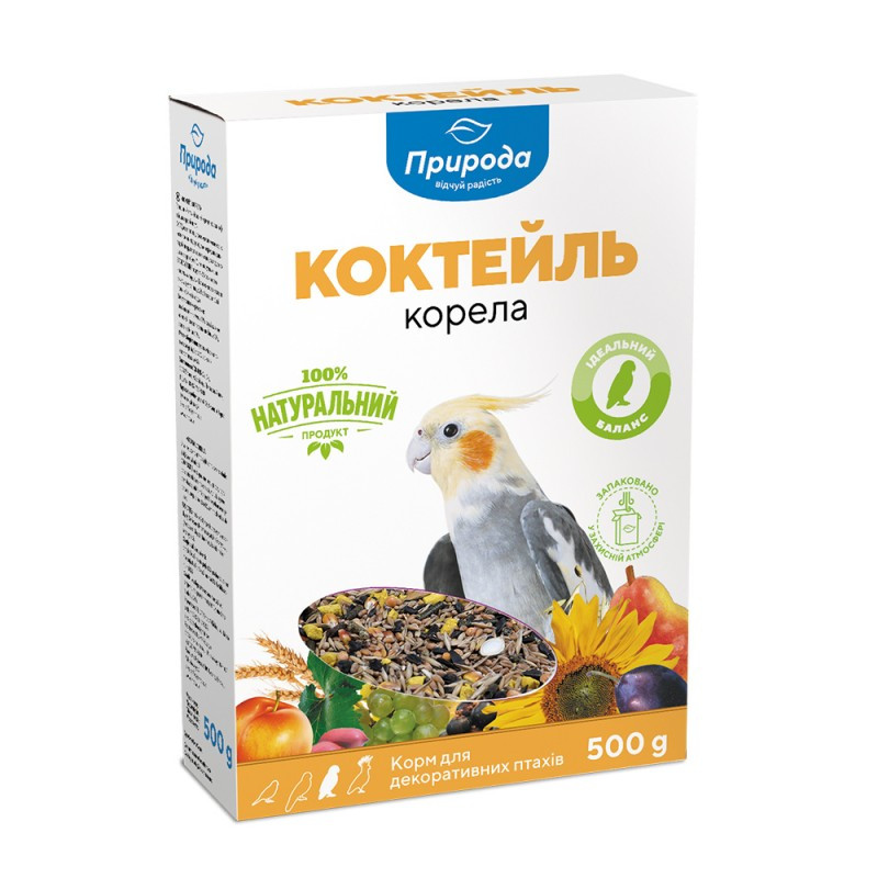 Корм для птиці Коктейль "Корела" корм для середніх папуг 500 г, Природа