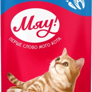 Збалансований вологий корм Мяу! для дорослих котів "З рибою та овочами в желе", 80 г