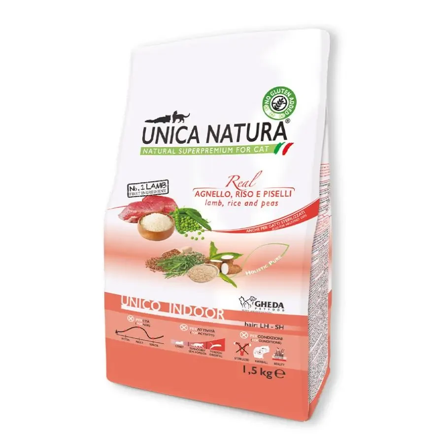 Сухий корм для кішок Gheda Unica Natura Indoor корм для кімнатних котів (ягня, рис та горох), 1.5 кг