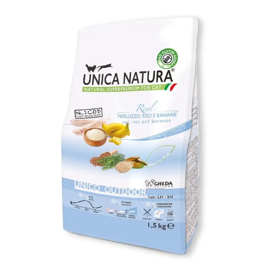 Сухий корм для кішок Геда Gheda Unica Natura Outdoor корм для вуличних котів (тріска, рис та банани), 1.5 кг