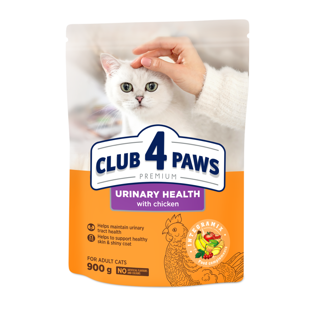 Повнораціонний сухий корм для дорослих кішок CLUB 4 PAWS (Клуб 4 Лапи) Преміум підтримка здоров'я сечовид. системи, 900 г