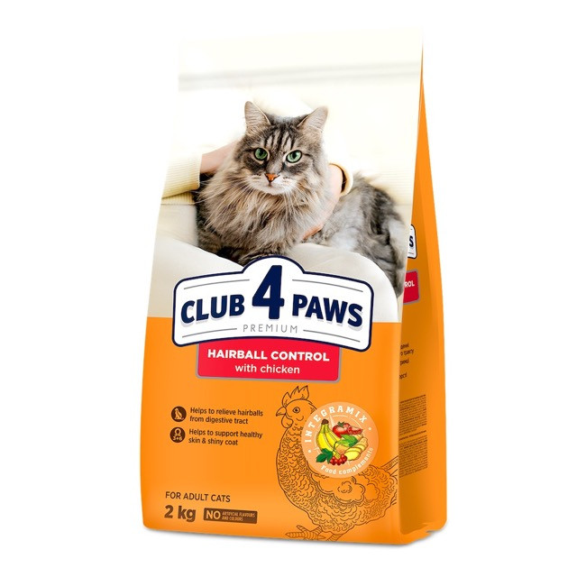 Повнораціонний сухий корм CLUB 4 PAWS (Клуб 4 Лапи) Преміум з ефектом виведення шерсті з травної системи, 2 кг