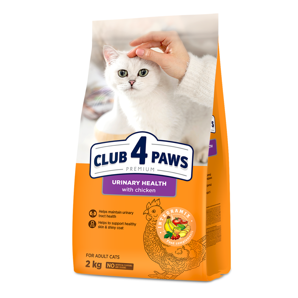 Повнораціонний сухий корм для дорослих кішок CLUB 4 PAWS (Клуб 4 Лапи) Преміум підтримка здоров'я сечовид. системи, 2 кг