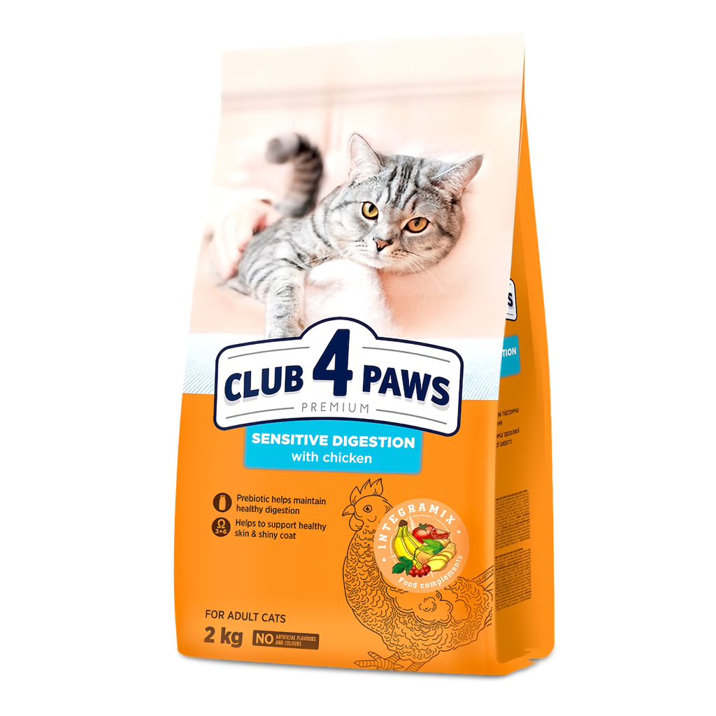 Повнораціонний сухий корм для дорослих кішок CLUB 4 PAWS (Клуб 4 Лапі) Преміум з чуттєвим травлення, 2 кг