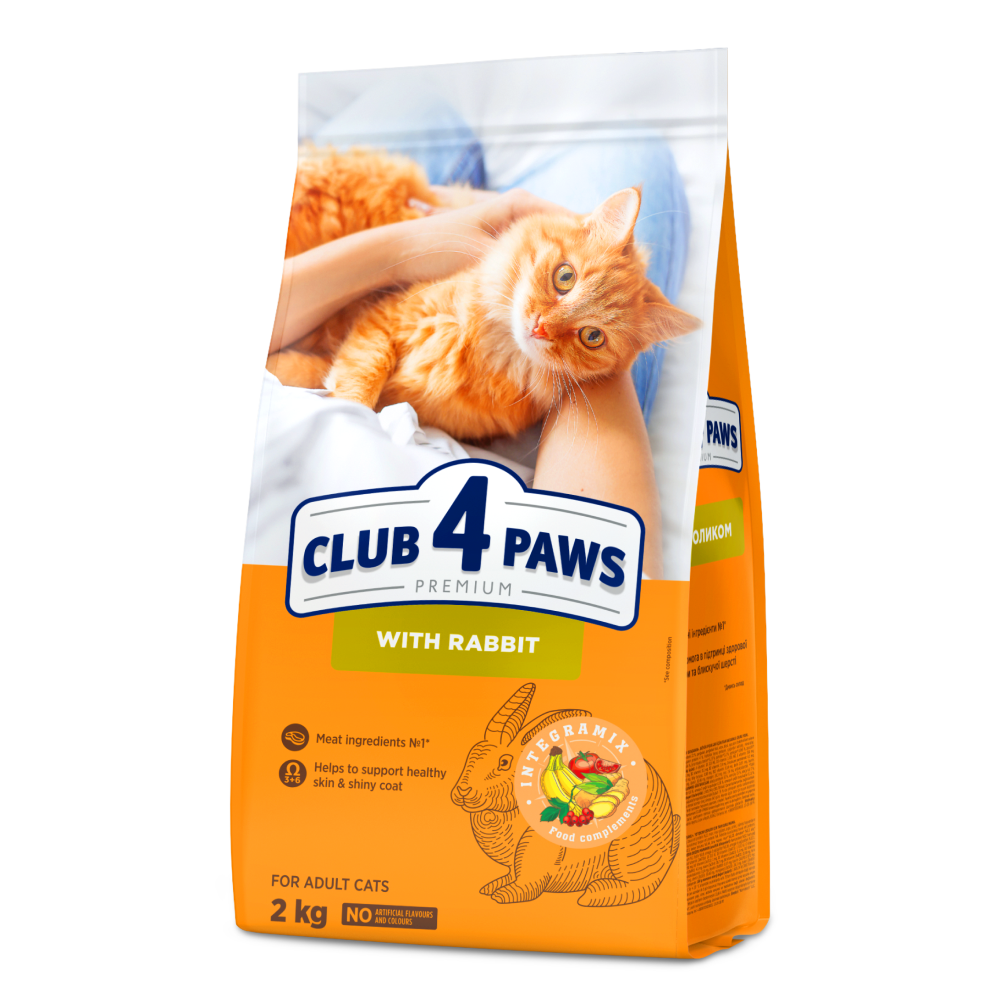 Повнораціонний сухий корм для дорослих кішок CLUB 4 PAWS (Клуб 4 Лапи) Преміум з кроликом, 2 кг