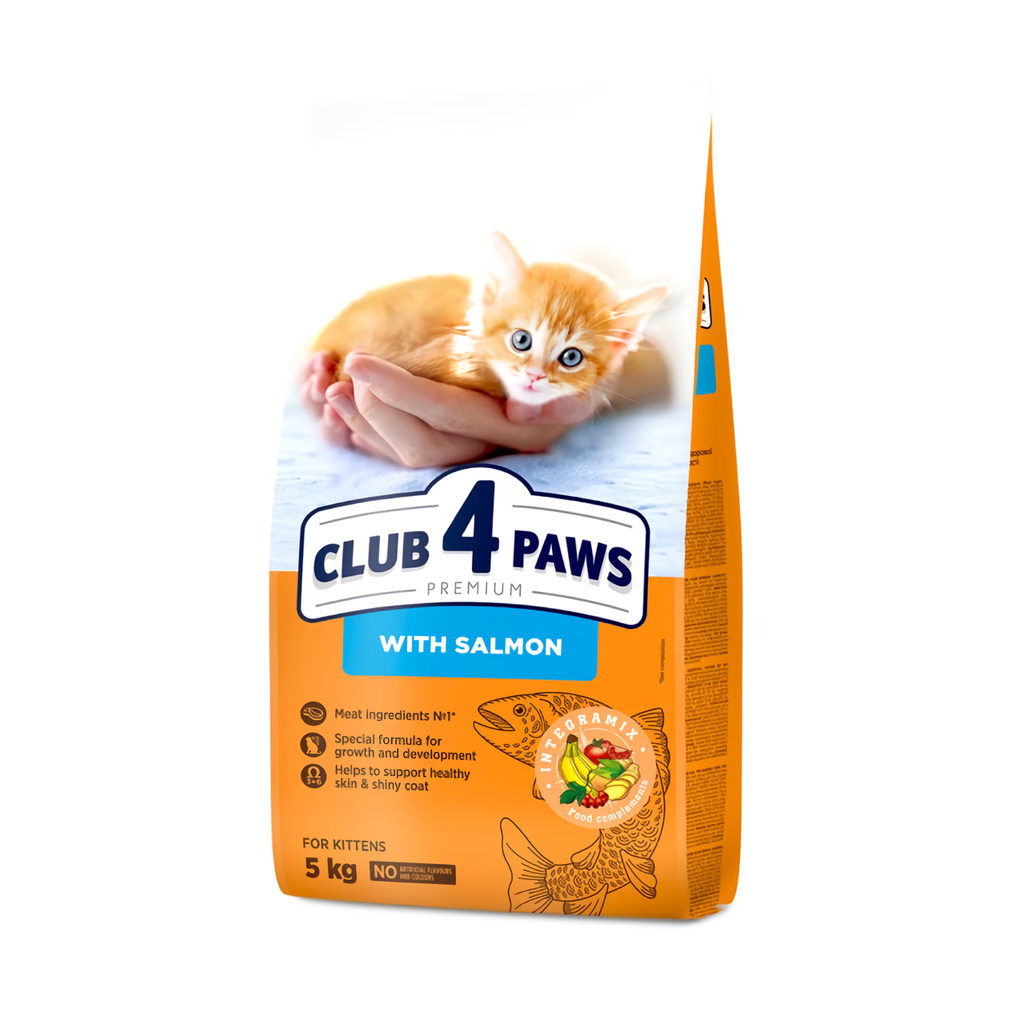 Повнораціонний сухий корм для кошенят CLUB 4 PAWS (Клуб 4 Лапи) Преміум з лососем, 5 кг
