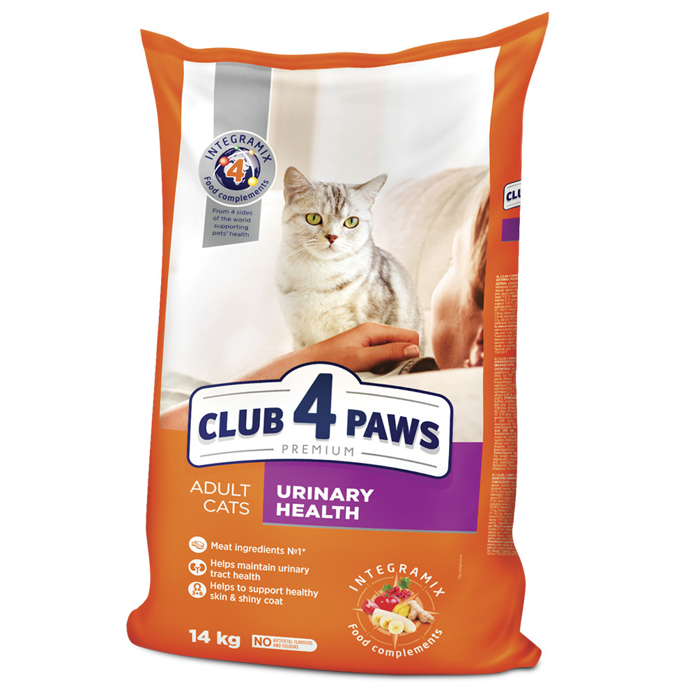 Повнораціонний сухий корм для дорослих кішок CLUB 4 PAWS (Клуб 4 Лапи) Преміум підтримка здоров'я сечовид. системи, 14 кг