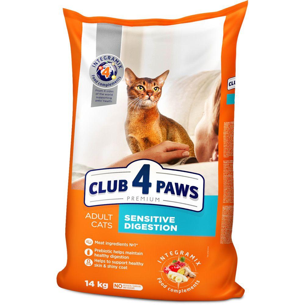 Повнораціонний сухий корм для дорослих кішок CLUB 4 PAWS (Клуб 4 Лапи) Преміум з чуттєвим травлення, 14 кг