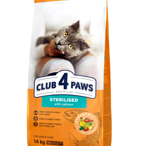 Повнораціонний сухий корм для кішок Club 4 Paws (Клуб 4 Лапи) для стерелізовних котів з лососем, 14 кг