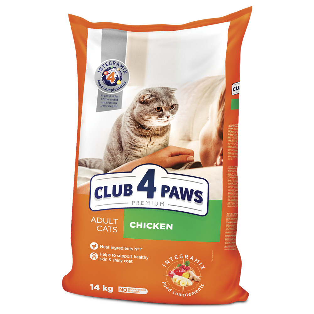 Повнораціонний сухий корм CLUB 4 PAWS (Клуб 4 Лапи) Преміум для кішок з куркою, 14 кг