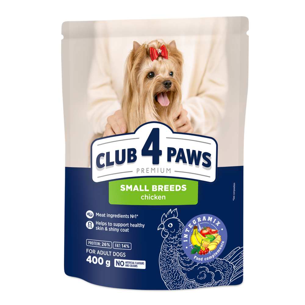 Полнорационный сухой корм для взрослых собак CLUB 4 PAWS (Клуб 4 Лапи) Премиум для малых пород, 400 г